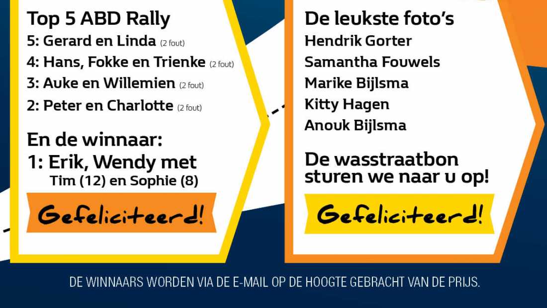 ABD Puzzel Rit UITSLAG WINNAARS